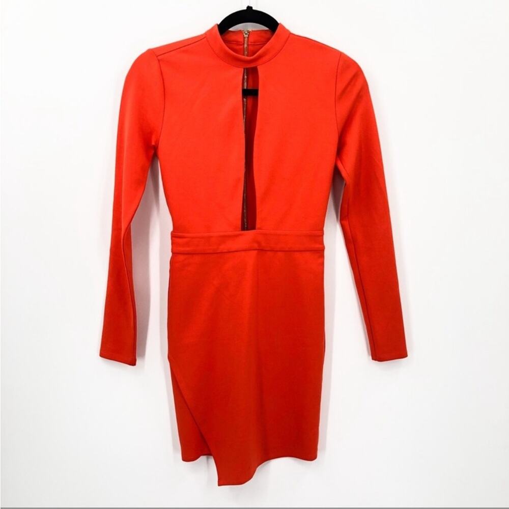 NBD X NAVEN Revolve Alicia Bodycon Long Sleeve Orange Tulip Dress Cut Out